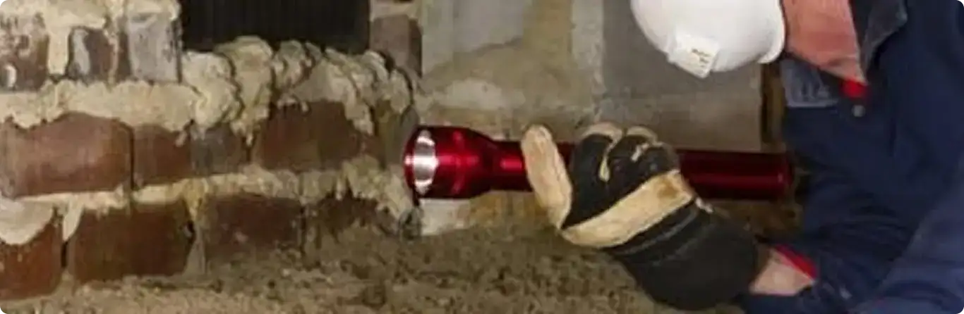 Pest control technician inspecting a crawl space for ant activity in Darby, PA
